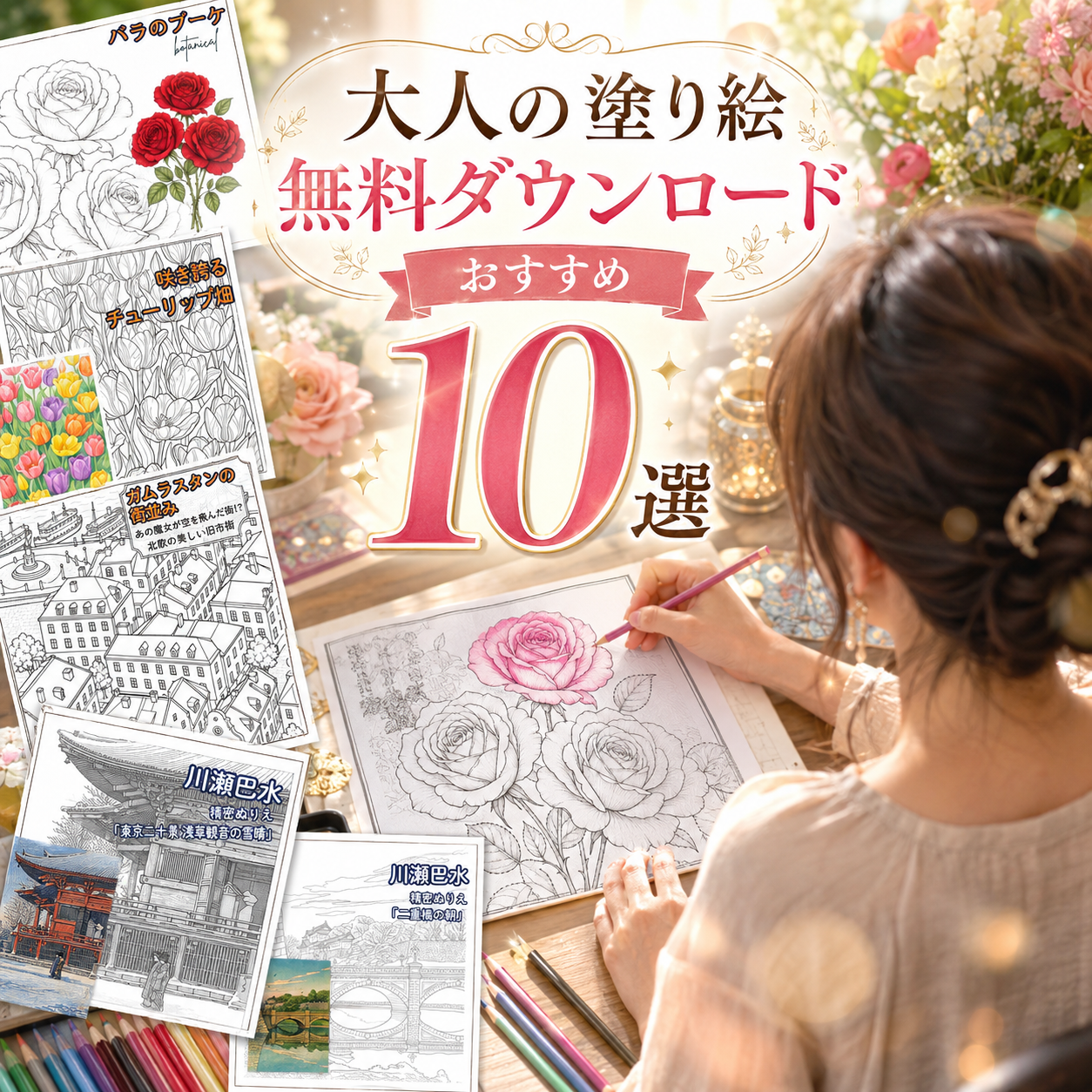 大人のぬりえの無料ダウンロード、おすすめ10選