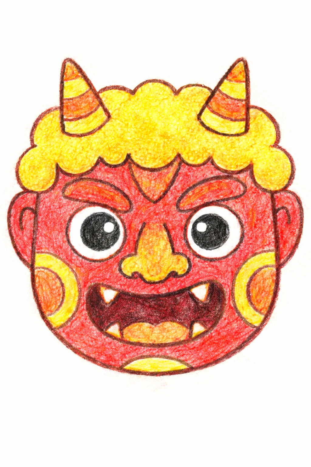 二本角オニの塗り絵見本。スタンダードで元気な赤鬼