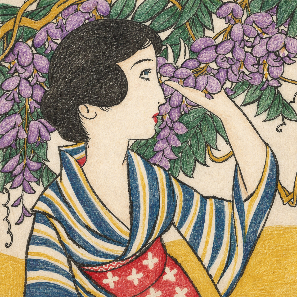 竹久夢二「五月（藤の花）」の塗り見本1