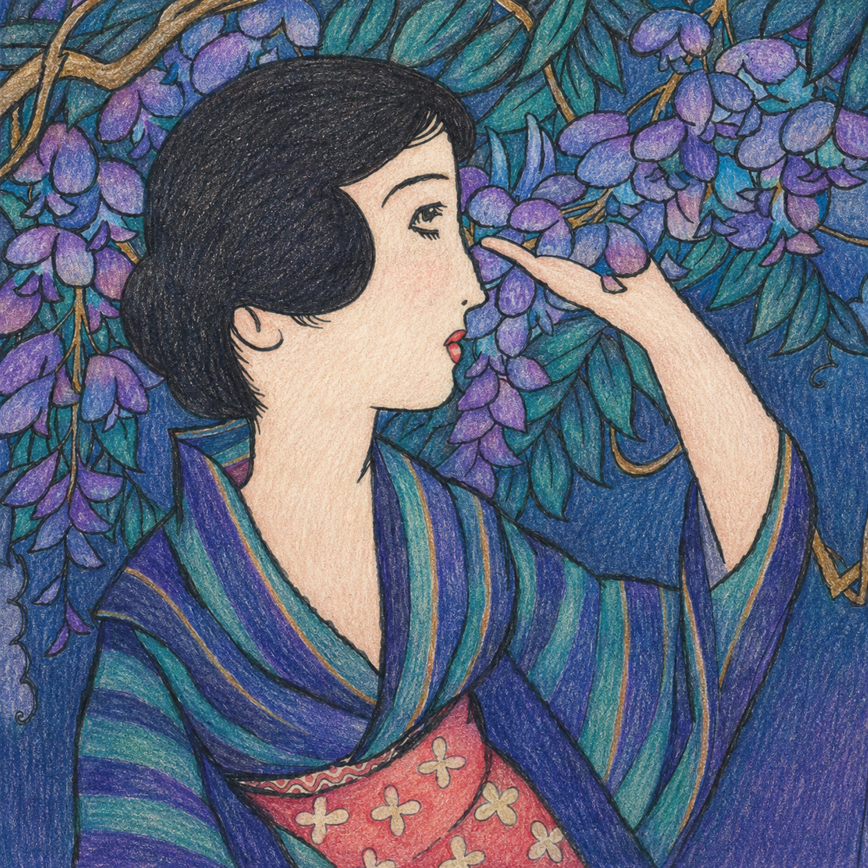 竹久夢二「五月（藤の花）」の塗り見本2