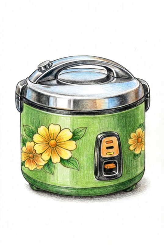 銀色の蓋の炊飯器のイラスト