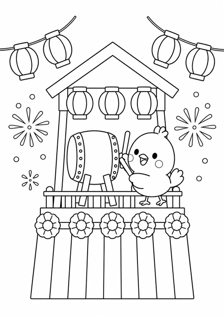 盆踊りのやぐらの塗り絵サムネイル
