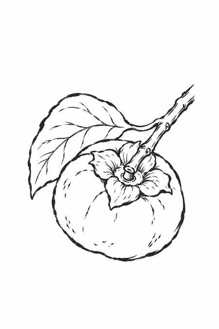 柿と葉の絵手紙ぬりえ画像