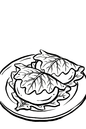 5月の端午の節句、お皿に乗った2つの柏餅の絵手紙風塗り絵。高齢者向けレク素材