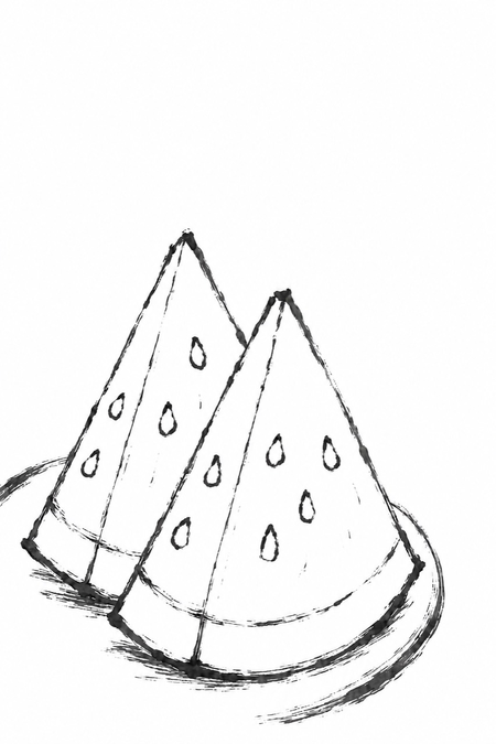 スイカ切れの絵手紙ぬりえ画像