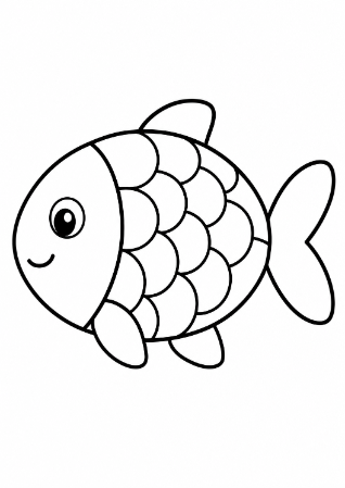大きなウロコで3歳児でも塗りやすい、絵本風デザインの可愛いさかなの無料塗り絵イラスト