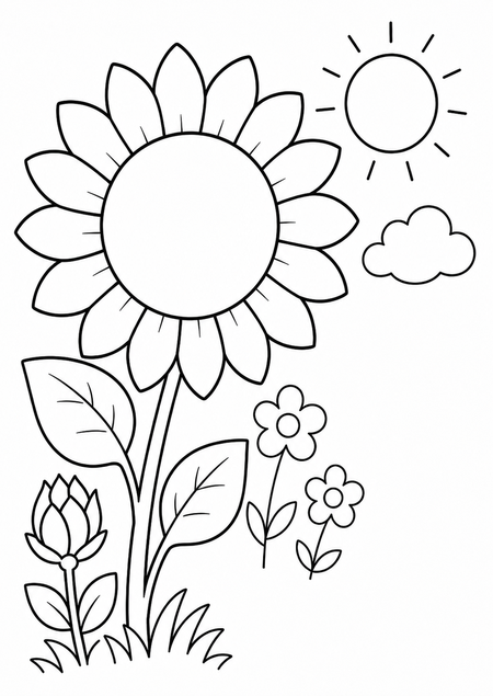 ひまわりの塗り絵の無料ぬりえ画像