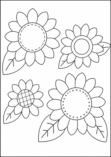 ひまわりの花と葉っぱの塗り絵サムネイル