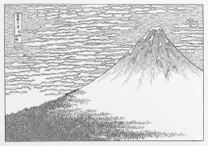 葛飾北斎『富嶽三十六景 凱風快晴』の大人向け塗り絵。通称赤富士の線画イラスト