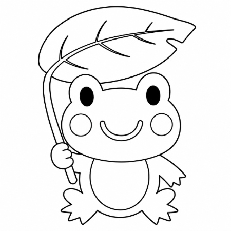 葉っぱの傘を持ったカエルの塗り絵