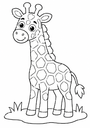イラストレーター城田しっぽさんデザイン。おしゃれな絵本の世界をイメージした可愛いキリンの子供向け・高齢者向け塗り絵イラスト