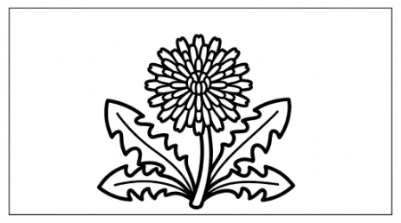 小さなお子様向けのシンプルなたんぽぽの塗り絵。太い線で描かれたかわいい花のイラスト