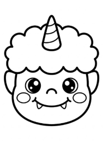 節分のお面にもなる一本角の子オニの塗り絵。かわいい子供の鬼の線画イラスト