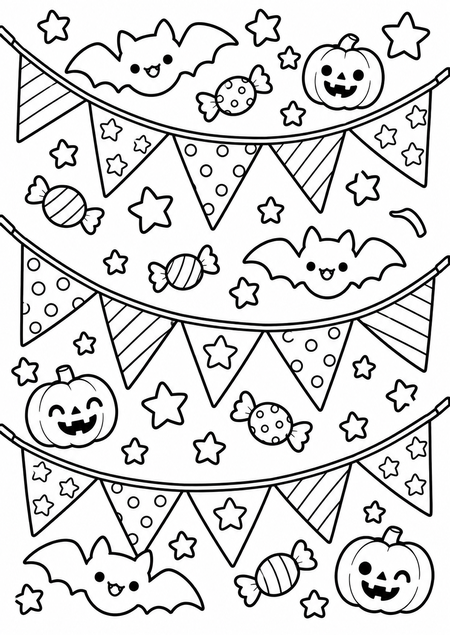 ハロウィンガーランドの塗り絵