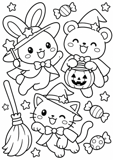 魔女っ子どうぶつの塗り絵