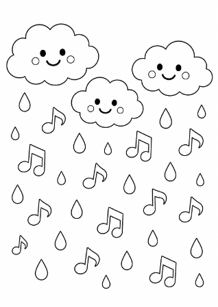 雲と雨粒・かえるのうたの無料塗り絵と壁面飾り