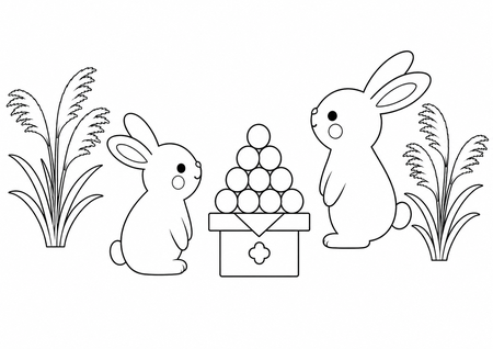 うさぎのお月見塗り絵サムネイル