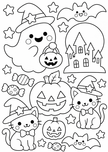 ハロウィンのおばけ塗り絵サムネイル