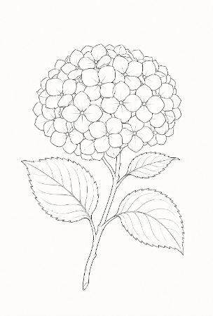 紫陽花のボタニカルアート風大人の塗り絵