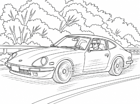 【高齢者レク】懐かしの真っ赤な車の無料塗り絵素材（昭和レトロ）