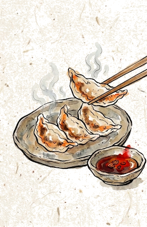 宇都宮餃子の塗り絵見本。明るい茶色で美味しそうな焼き色を表現した見本
