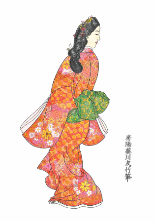 菱川師宣『見返り美人図』無料塗り絵｜細密な和柄に没頭する時間