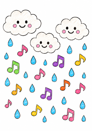 雲と雨粒（かえるのうた）の塗り見本1