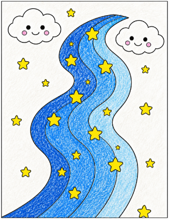 青い天の川と星の塗り見本