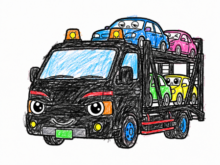 カーキャリア塗り絵見本。クールでかっこいい黒いトラックのイメージ