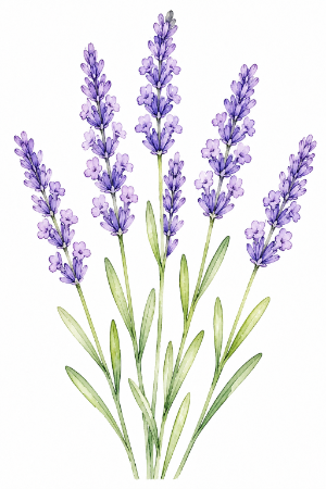線を薄くして水彩絵の具で塗ったラベンダーの見本