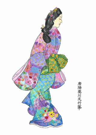 菱川師宣『見返り美人図』無料塗り絵｜細密な和柄に没頭する時間