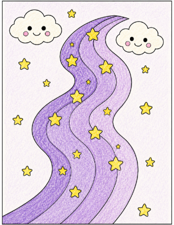 紫の天の川と星の塗り見本