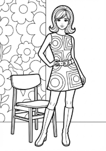 無料ぬりえ】昭和40年代のファッション！幾何学模様のミニスカートと