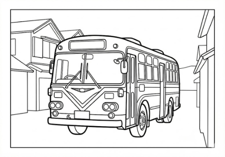 昭和40年代の丸みを帯びたバスの塗り絵。高齢者レク素材