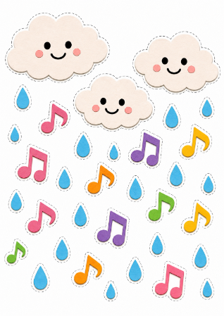 おそろい壁面飾り(雲と雨粒・かえるのうた)