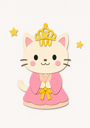 ピンクの着物を着た七夕のねこ姫さまの塗り見本