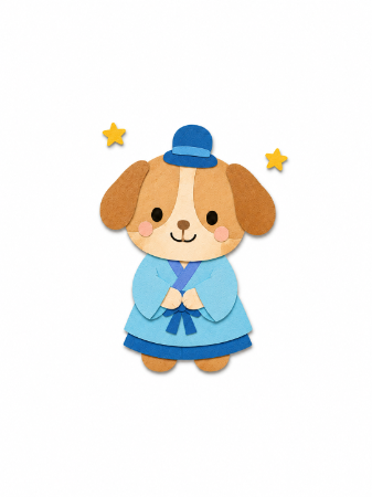 水色の着物を着たワンちゃんの彦星さまの壁面飾り