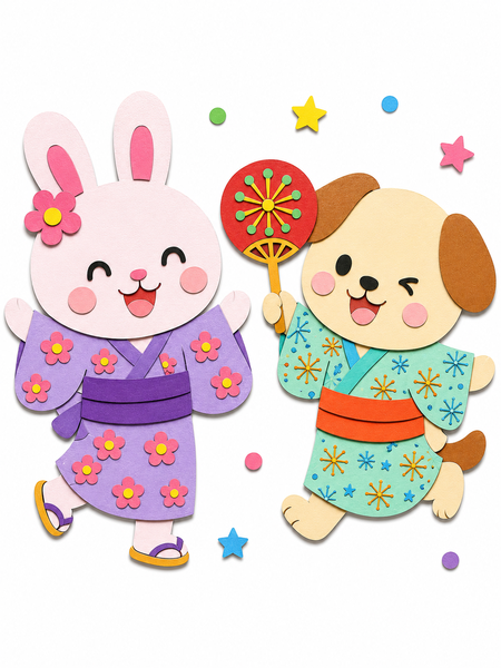浴衣でお祭りの壁面飾りパターン2