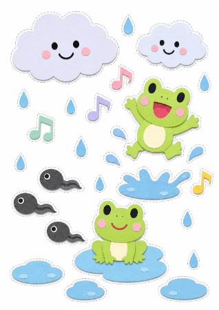 おそろい壁面飾り(パステルカラーのカエルと水たまり)