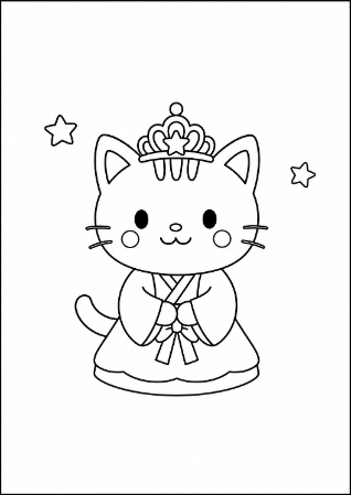 七夕のねこ姫さまの無料塗り絵と壁面飾り
