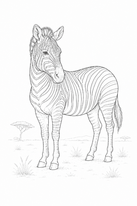 シマウマの塗り絵の線画サムネイル